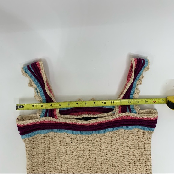 Andrew Marc New York Cream Crocheted Ruffle Stripe Boho Knit Tank Top New Nwt - Picture 6 of 16